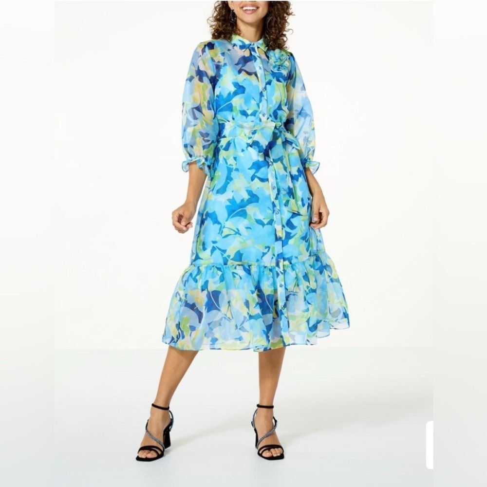🍄C Wonder by Christian Siriano Organza Button-Front Midi Dress Size M (AA1)